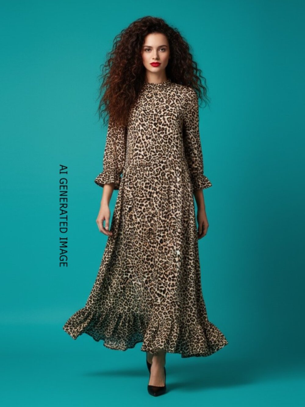 ASOS DESIGN Long Sleeve Smock Midi Dress With Buttons In Leopard Print Size 4
